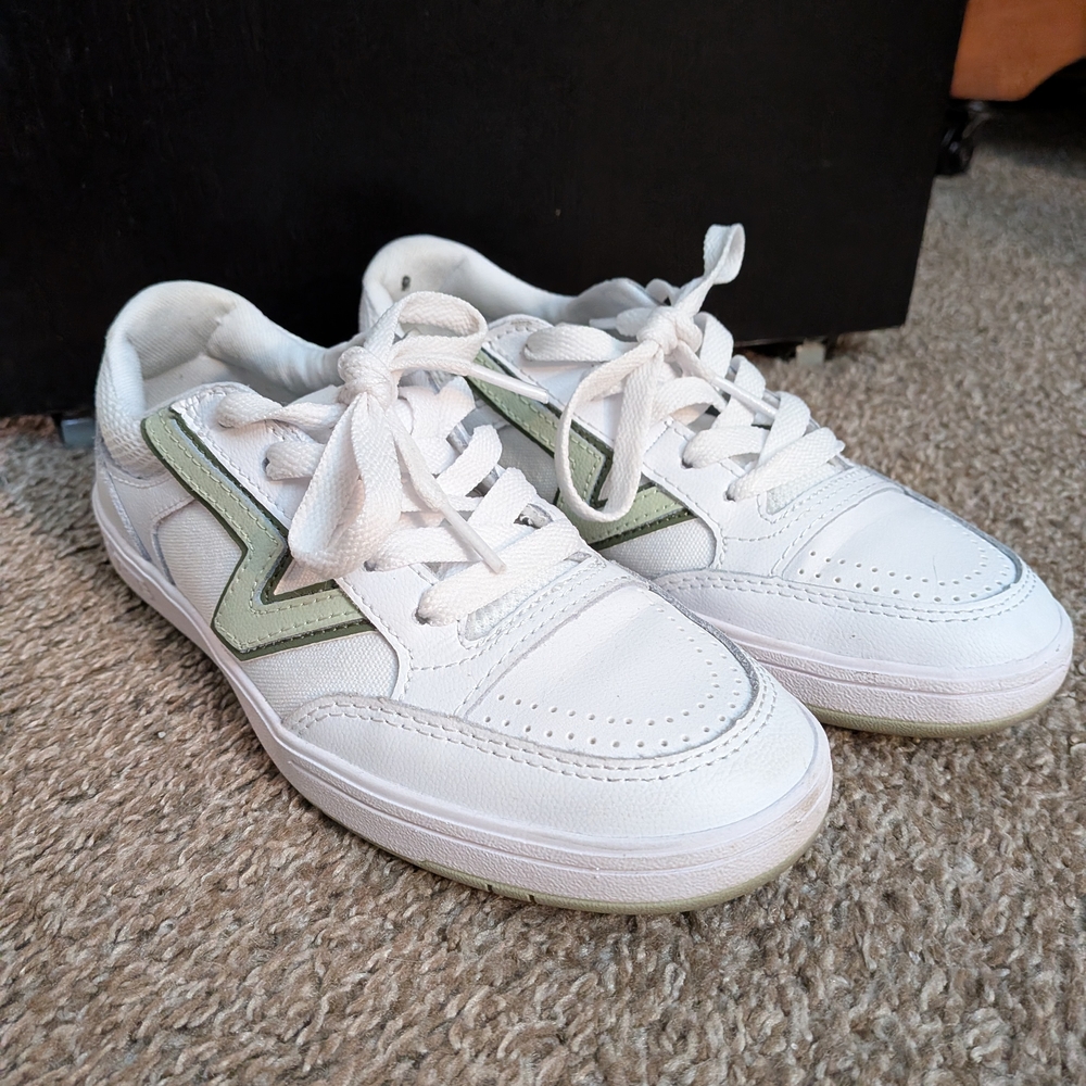 Vans White and Light Green Low-Top Sneakers